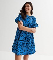 New Look Blue Mark Making Jersey Frill Sleeve Mini Dress